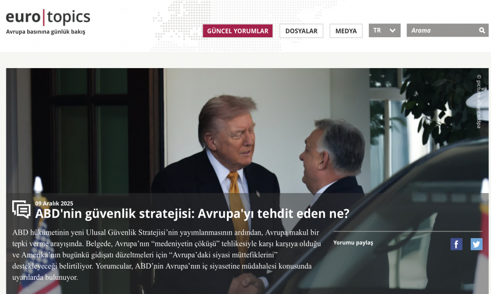 EuroTopics: ABD'nin Yeni Güvenlik Stratejisi: Avrupa’yı Tehdit Eden Ne?